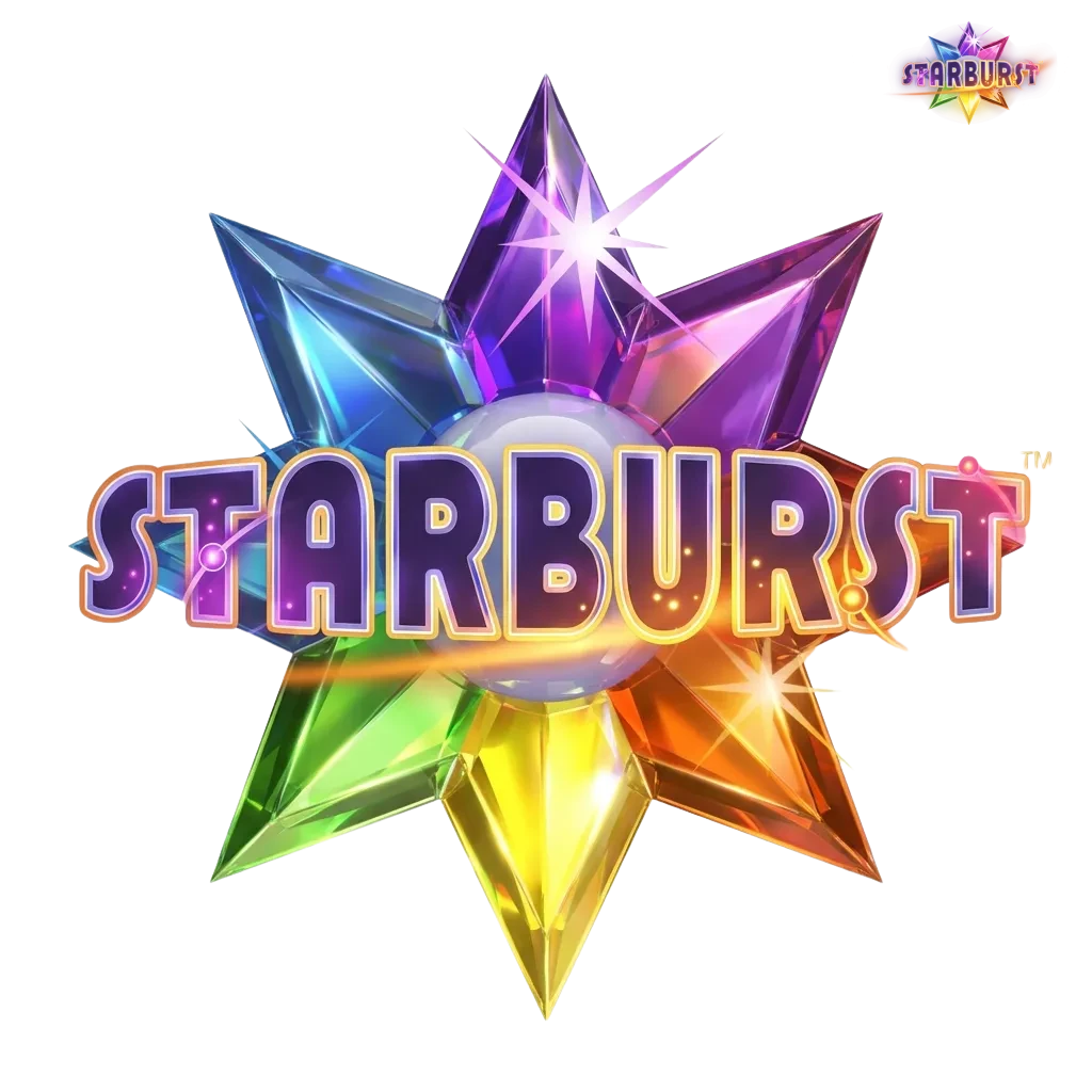 Starburst slot game interface showing colorful gem symbols and cosmic space theme on casino screen