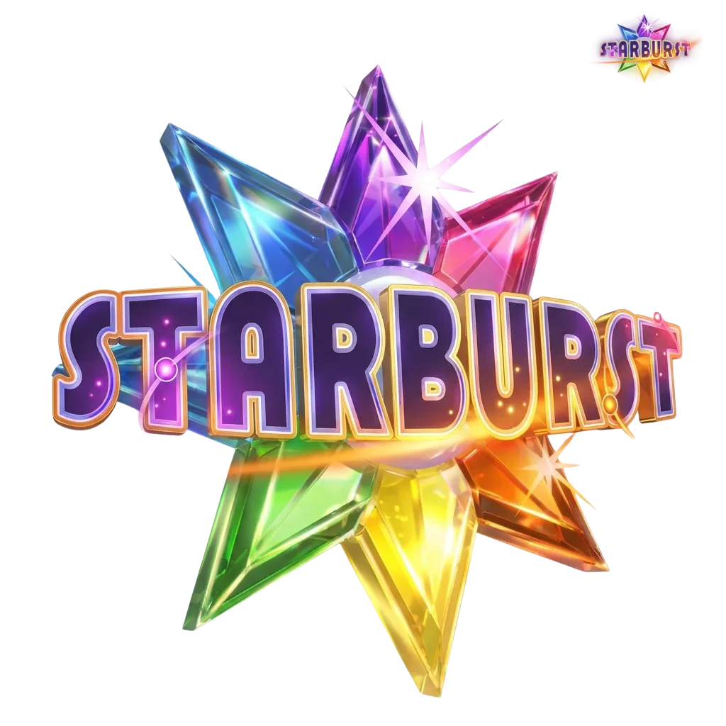 Colorful Starburst slot game interface showing 5 reels with gem symbols and expanding wild features on UK casino screen